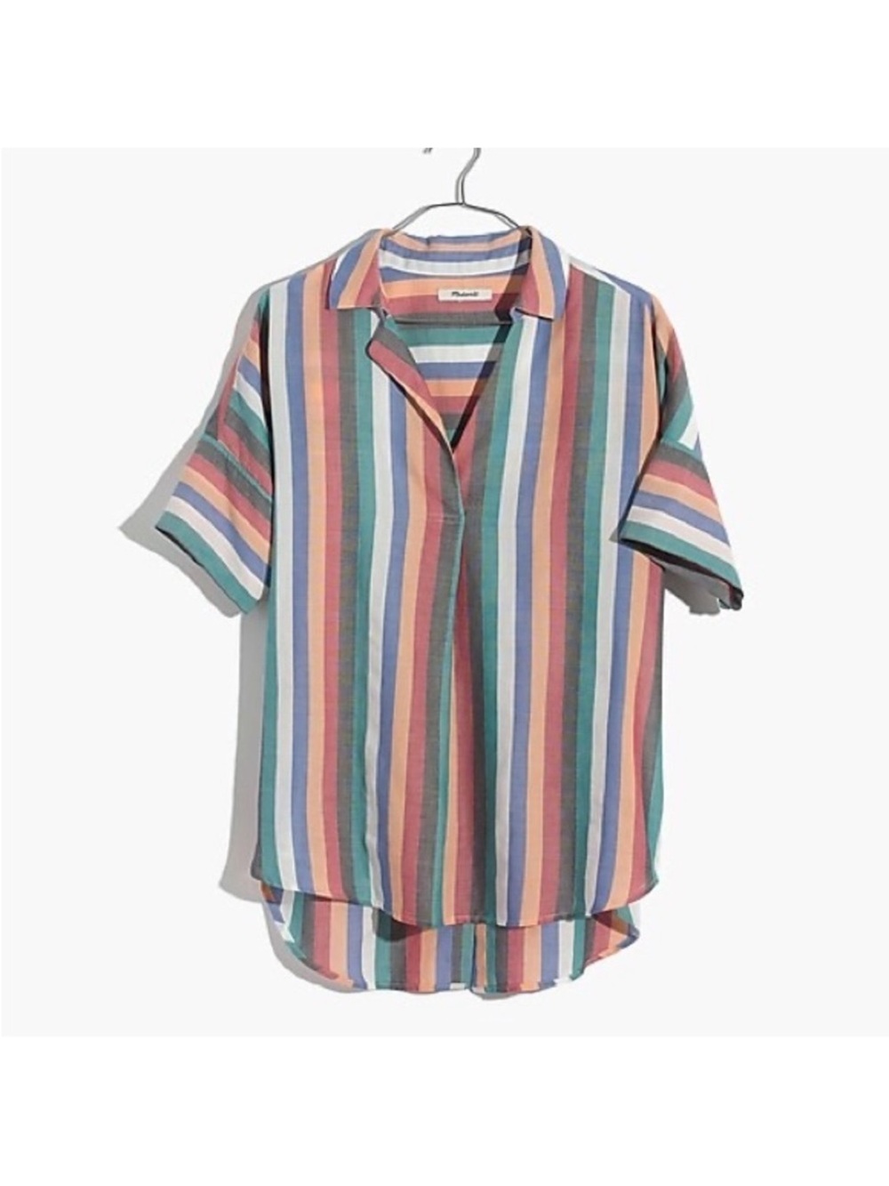 Madewell Multi-Color Vertical Stripe Short-Sleeve Button Down
